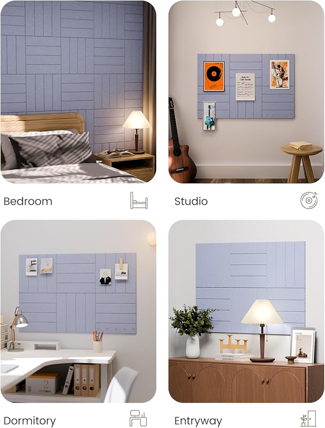Fluxynara Felt Bulletin Board Tiles Large 36" x 24" Cork Board Alternative-6 Pack with 40 Adhesive Tabs, Thick Slat Wall Panels for Office Decor, Push Pin Board Wall Organizer - Soft Periwinkle