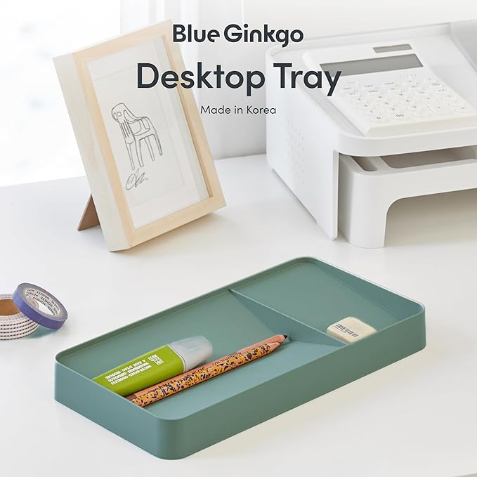 BLUE GINKGO Desk Tray – Korean-Made Organizer for Notes, Pens, Pencils, and Accessories (Double-sided, Green)