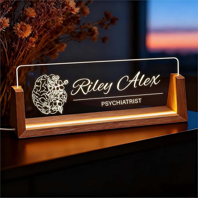 Custom Name Plate for Desk, Personalized Light Up Acrylic Office Sign for Teacher Boss Coworker, Employee Appreciation Gift, Desk Name Tag Decor