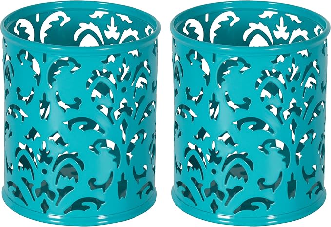 EasyPAG Teal Pen Holder for Desk, 2 Pack Round Pen Organizer, Brush Holder for Vanity, Metal Pencil Cup Organizer for Home, Office, Classroom, School