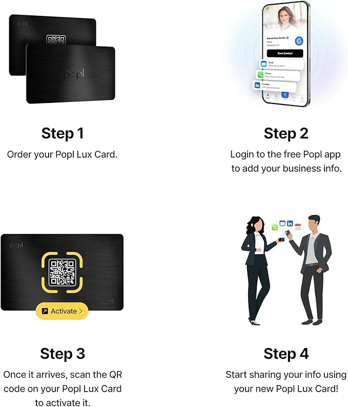 Popl Smart NFC Business Card - Sleek Modern Digital Business Card w/Instant App-Free Sharing - Customizable NFC Cards Compatible w/iPhone & Android (Limited Edition Black Lux)