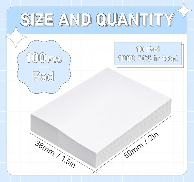 White Sticky Notes 1.5 x 2 in,10 Pads Small Self-Stick Notes,100 Sheets/Pad Super Sticky Note Pads, 1000 Sheets in Total Memo Pads,Mini Self-Adhesive Notes for Office,School,Home Meeting Supplies