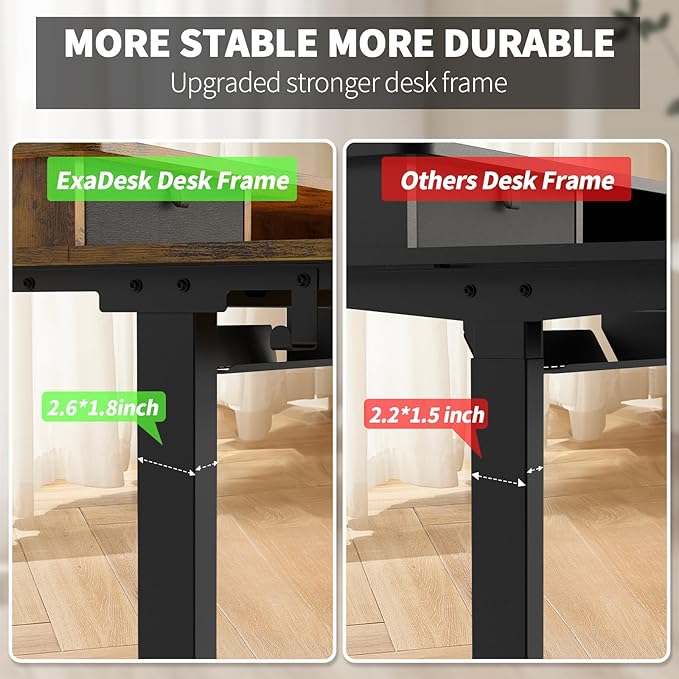 ExaDesk 55 * 30 Inches Electric Standing Widened Desk Adjustable Height with 4 Drawers, Double Storage Shelves Stand Up Desk, Home Office Workstation Sit Stand up Desk (Rustic Brown)