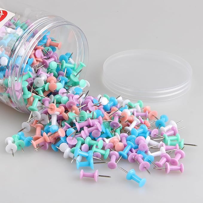 Yalis Push Pins 600 Count Macarone Colors, Standard Multicolored Thumb Tacks Steel Point and Colors Plastic Head