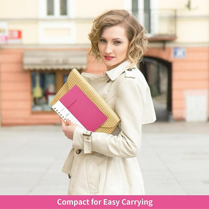 Spiral Notebook-5.75" x 8.125" College Ruled Journal with Inner Pockets and 160 Pages,PU Leather Cover Business Journal, Twin-Wire Binding Notebook Perfect for Office & Home School Supplies Rose Red