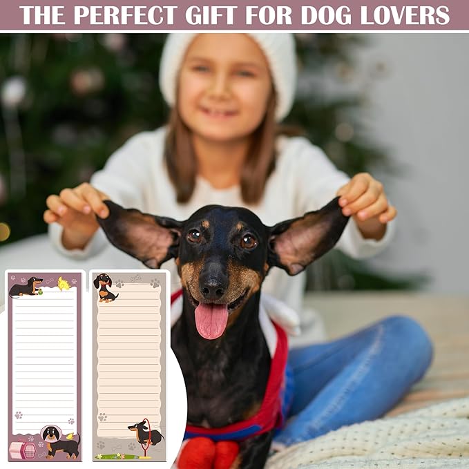 Gersoniel 12 Packs Magnetic Notepads for Refrigerator Monthly Grocery Magnetic List Set to Do List Pads Back Memo Notepad 9 x 3.5 Inches for Fridge Kitchen Shopping Grocery(Mixed Color,Dachshund)