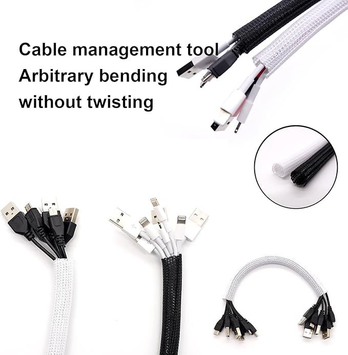 10ft *2pcs - 1/2 inch Cord Protector Wire Loom Tubing Cable Sleeve Split Sleeving for USB Cable Power Cord Audio Video Cable – Protect Cat from Chewing Cords - White(White, 10ft-1/2inch)