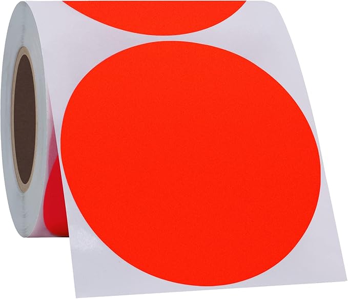 Hybsk Round Color Coding Circle Dots Labels Warehouse Inventory Organizer Stickers (3 inch, Fluorescent Red)