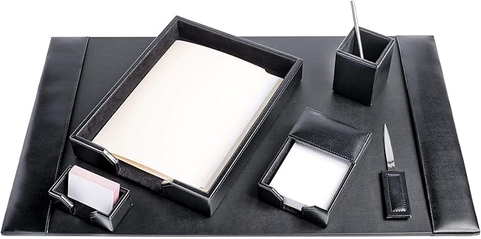 DACASSO Bonded Leather Desk Set - Luxury Leather Desk Pad & Desk Organization Essentials (Black, 6 Piece)