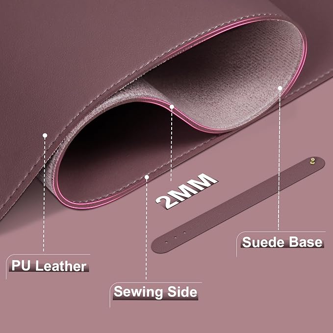 Leather Desk Pad Protector, 39.4'' X 17'' Large Mouse Pad, Office Desk Mat, Non-Slip PU Leather & Suede Base Desk Blotter, Laptop Desk Pad, Desktop Mat for Office Home, Dark Purple