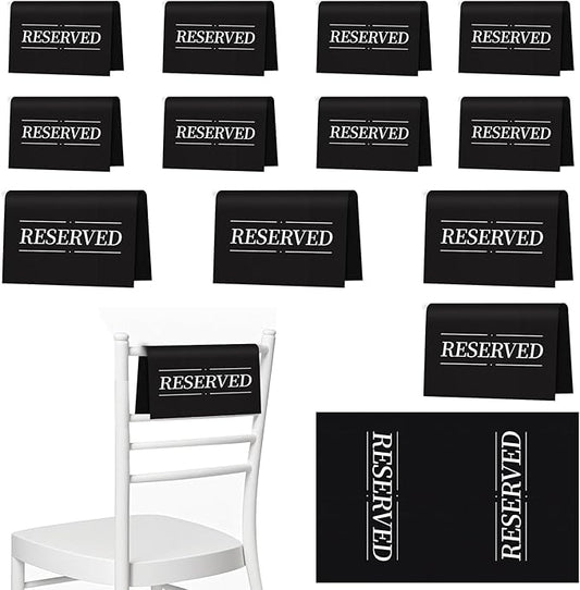 12 Pcs Reserved Seating Signs Reserved Chair Sign Printed Placeholder for Church Pew, Wedding, Party Events (Black, 12 Pcs)