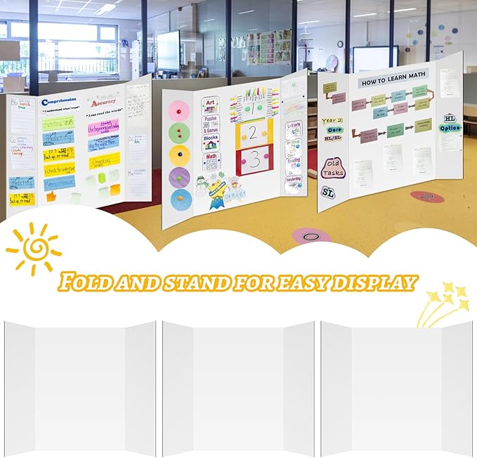 20 Pack Trifold Poster Board (26" x 17"), White Poster Board for Science Fairs, School Projects, Graduation Party, Event Displays, and Business Presentations