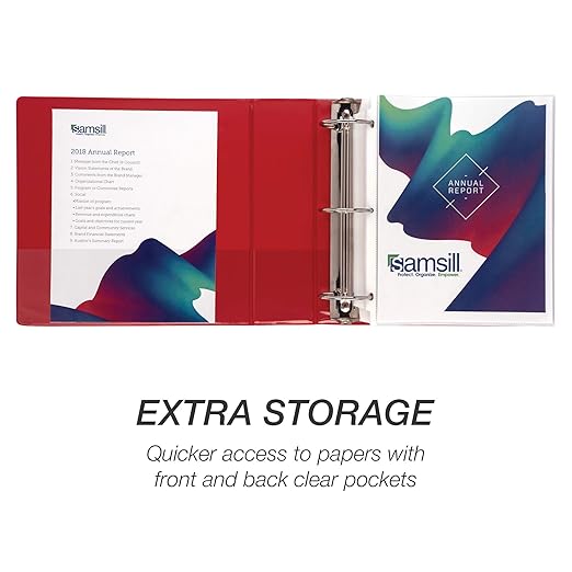 Samsill 3 Inch 3 Ring Binder, Made in USA, Economy Round Ring, Clear View Cover, 550 Sheet Capacity - for School, Home, Office - Ruby Red