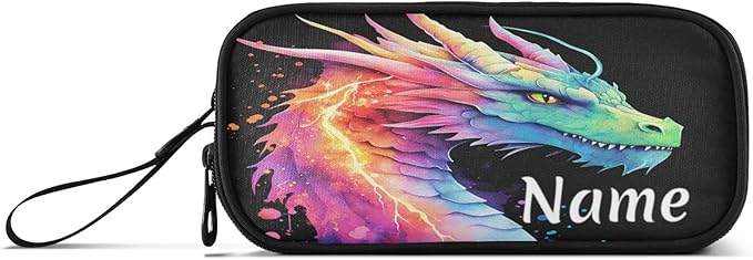 BOENLE Custom Lightning Dragon Watercolor Pencil Case Box Boys Girls Personalized Name Large Pencil Pouch Stationery Pen Bag Organizer for Kids Adults School Office