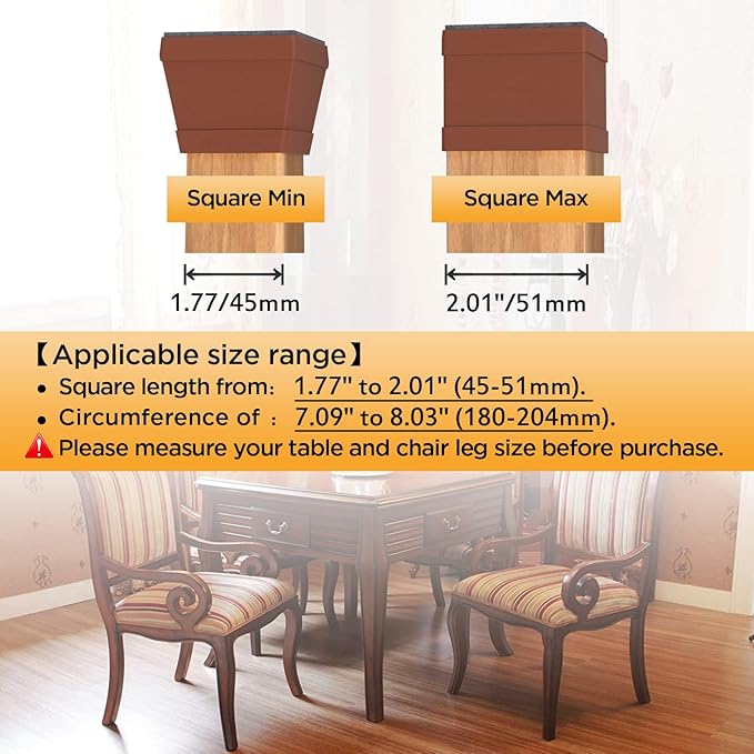 16 PCS Square Chair Leg Floor Protector, Silicone Chair Leg Cover, Furniture Leg Protectors with Felt, Mobile Table Leg Pad, Protect The Floor from Scratches.2 in Brown.