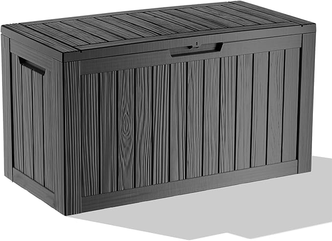 EasyUp 90 Gallon Deck Boxes Waterproof, Outdoor Large Storage Boxes with Lids, Outside Resin Storage Box & Deck Boxes for Patio, Garden Use(Black)