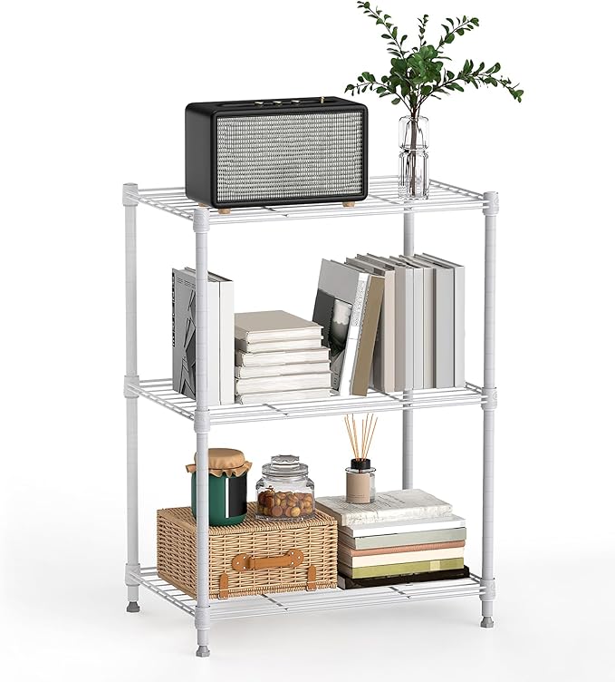 M MZG 450 lbs Wire Storage Shelving 3-Tier Utility Shelving Unit Steel Organizer Wire Rack for Home,Kitchen,Office,White (11.8" D x 17.7" W x 26.4" H)