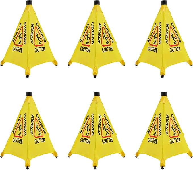 20 inch Wet Floor Sign 6 Pcs, Pop up Foldable Wet Safety Signs with Storage Tube Commercial Caution Safety Cone Pop up Caution Sign, for Stores Grocery Restaurant Restroom Office Hotel (6)