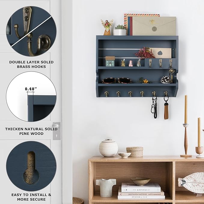 Mutsault Key Holder for Wall, Mail Organizer Wall Mounted, Gray