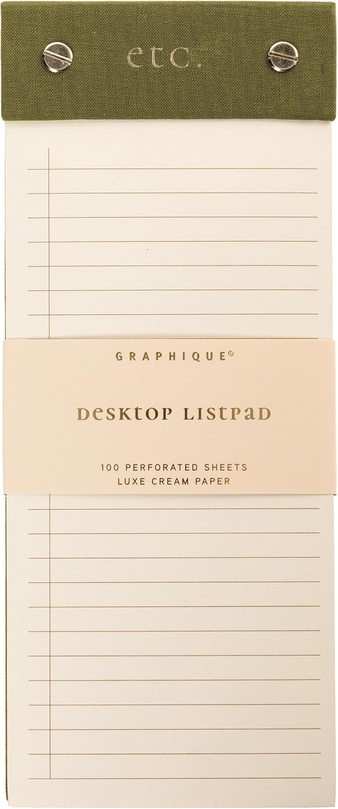 Graphique Post-Bound List Pad Luxe Collection, Perforated Sheets To-Do Notepad, Hardcover Binding, Gold Foil Embossing, 100 Pages, 4” x 9.75”, Olive Green