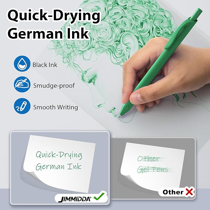 JIMMIDDA 52 Pcs Pens Bulk - 1.0MM Ballpoint Pens Green Ink | Medium Point Smooth Writing, No Bleed Retractable Ball Point Pen for Office School (Dark Green - 52Pcs)