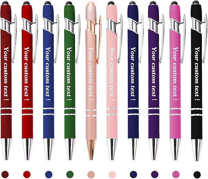 CRME Custom Pens Personalized Pen in Bulk Customized Pens Engraved Grip Retractable Ballpoint Pen with Name Text Logo 2-in-1 Stylus Pens for Touch Screens Ideal for School Office Graduation 10 Colors
