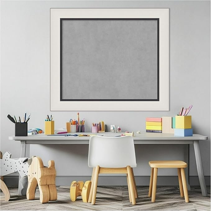 Amanti Art Silver Framed Magnetic Board 26x30 Medium Vision Board for use with Magnets, 100% Metal Sheet to Display Items as Office Decor or for Home Organization in mudroom, Kitchen or Kids Room