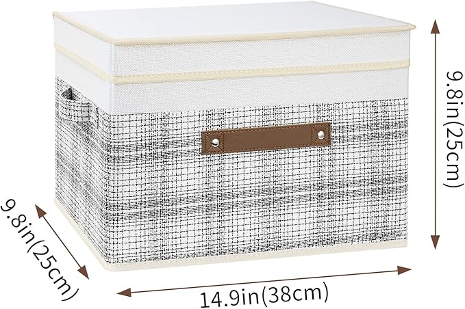 TYEERS Collapsible Storage Bins with Lids, Patchwork Design, Washable, Fabric Storage Boxes, 14.9x9.8x9.8 inches, 5 Pack, Gray