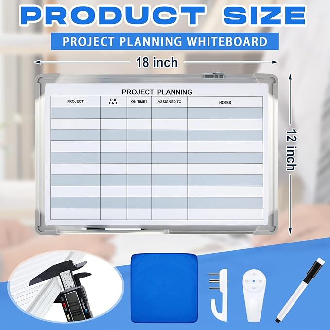 Lincia Project Planning Dry Erase Whiteboard Magnetic Dry Erase Board with Lines Sliding Marker Tray Aluminum Frame White Board Planner for Wall Project Scheduling Track Office Supplies(18"x12")