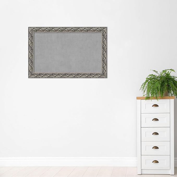 Amanti Art Silver Framed Magnetic Board 30x46 Large Vision Board for use with Magnets, 100% Metal Sheet to Display Items as Office Decor or for Home Organization in mudroom, Kitchen or Kids Room