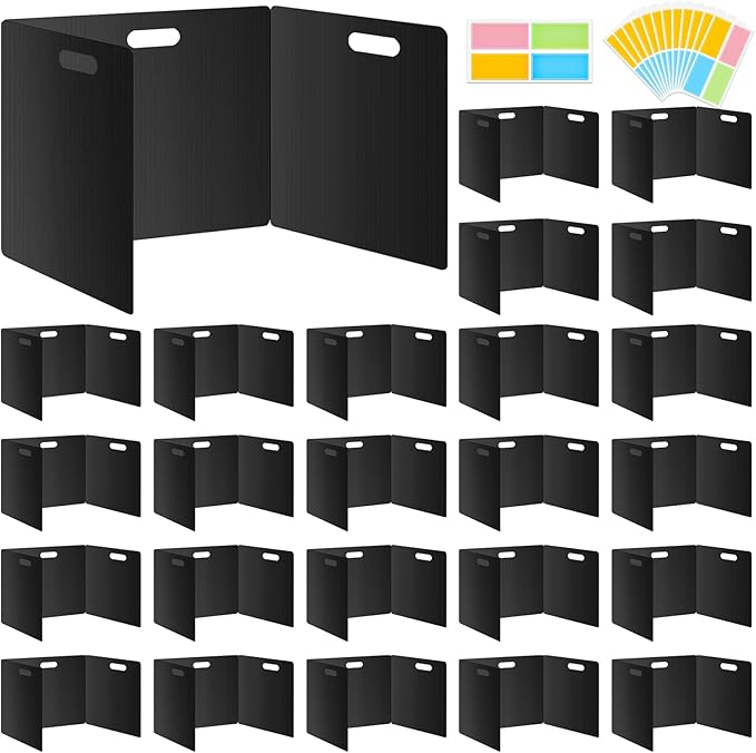 MuseLuxe 24 Pack Privacy Folders for Students - Durable & Waterproof Plastic Study Desk Dividers,Test Dividers for Classroom,Easy to Clean Privacy Shields & Boards - Includes Extra 48 Labels