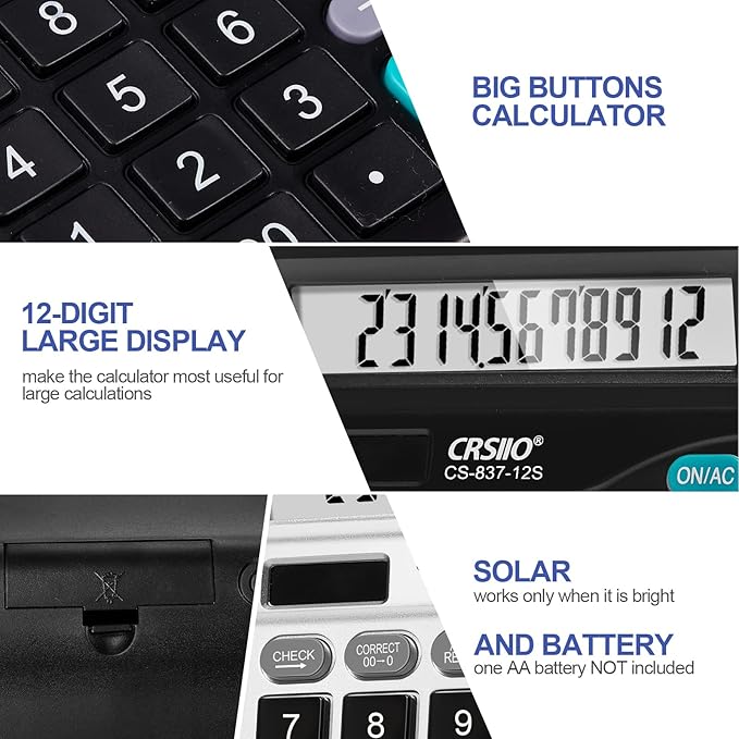Flutesan 8 Pack Calculator Bulk 12 Digit Solar Power Calculator Solar and Battery Dual Power Desktop Calculators with Big Buttons and Large Display Handheld Calculators for Office, Home, School