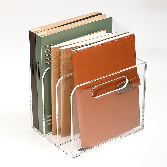AIDIMOO Acrylic Magazine File Holder, 3 Vertical Compartments Desk Document Sorter Organizer, Clear Folder Rack Binder for Office/Documents/Classroom, for Home, Tablet, Magazines, Books & Accessories