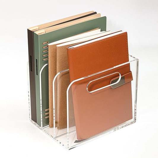 AIDIMOO Acrylic Magazine File Holder, 3 Vertical Compartments Desk Document Sorter Organizer, Clear Folder Rack Binder for Office/Documents/Classroom, for Home, Tablet, Magazines, Books & Accessories