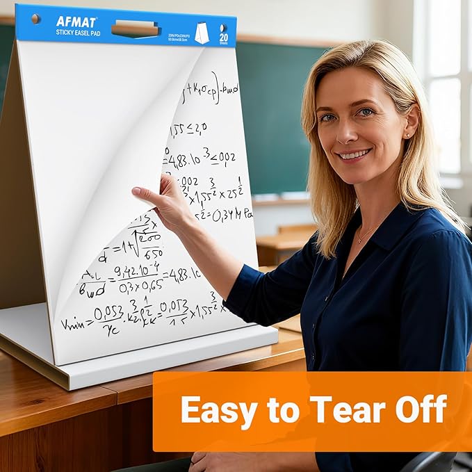 AFMAT Tabletop Sticky Easel Pad & Dry Erase Board 2 in 1, 20 x 23 in Portable Easel Stands for Teachers, Super Sticky & Bleed-Resistant, Ideal for Meetings/Training/Presentation, 20 Sheets/Pad, 8 Pads