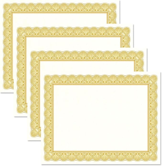 Elite Gold & White Parchment Certificate Papers - Pack of 25, NOT FOIL, Laser & Inkjet Printer Compatible, for Office, Business Awards, Graduation, School Diplomas, 8-1/2" x 11" on 60 lb. Text Stock