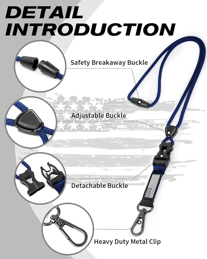 LIUGX Badge Holder with Heavy Duty Breakaway Lanyard, Carbon Fiber-Texture, Durable ID Card Holder (Holds 6 Cards) with Quick Release Detachable Buckle, Metal Clip, American Flag