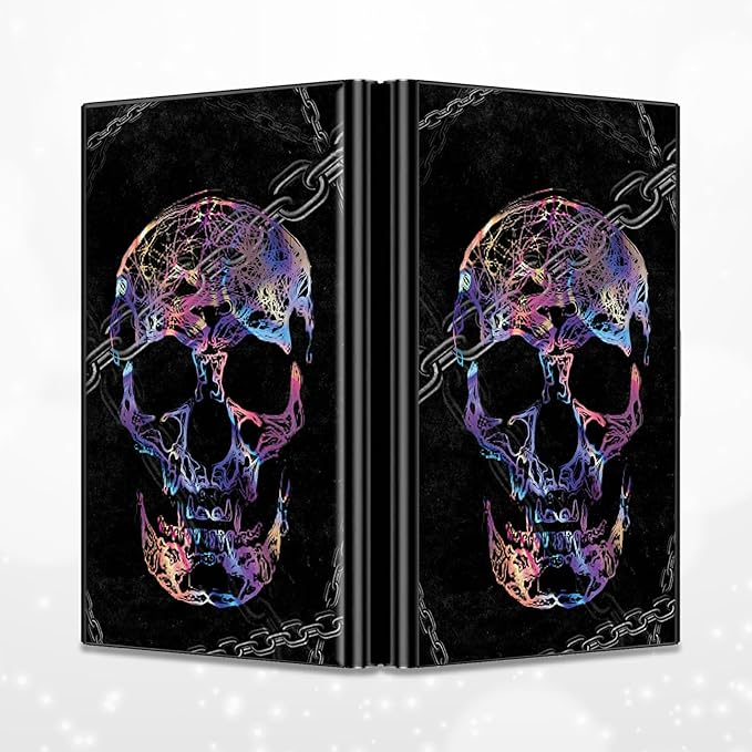 BWEGRHE Slim Credit Card Holder, Shackle Skull RFID Blocking Metal Wallet for Men & Women, Aluminum Minimalist Hard Case Pocket-Sized Business Cards Organizer (Fits Up to 10 Cards)