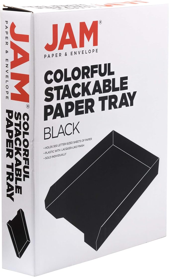 JAM PAPER Stackable Paper Trays - Black - Desktop Document, Letter, & File Organizer Tray - Sold Individually