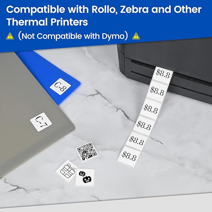 L LIKED 1" x 1" Square Removable Labels, No Residue, Water and Oil Resistant Labels for QR Code, Use for Both Home and Office (1 Roll, 1380 Labels)