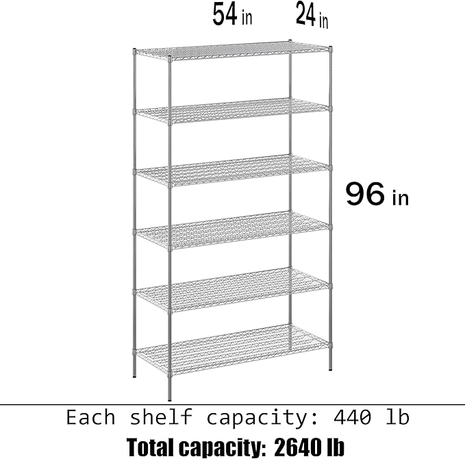 Regal Altair 24" Deep x 54" Wide x 96" Height Wire Shelving Kit | 6-Tier | NSF Commercial Storage Rack Unit