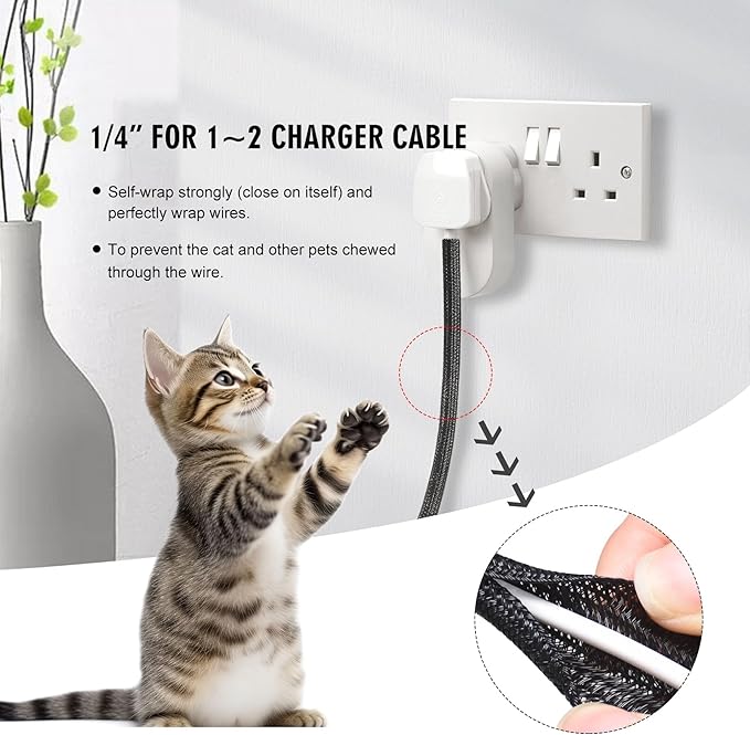 Moxita 10ft - 1/4 inch Cord Protector Cable Sleeve Split Wire Loom Tubing for Power Cord Audio USB Cable, Cord Sleeve Cable Management for TV Computer, Cord Protectors from Pets Chewing, Black