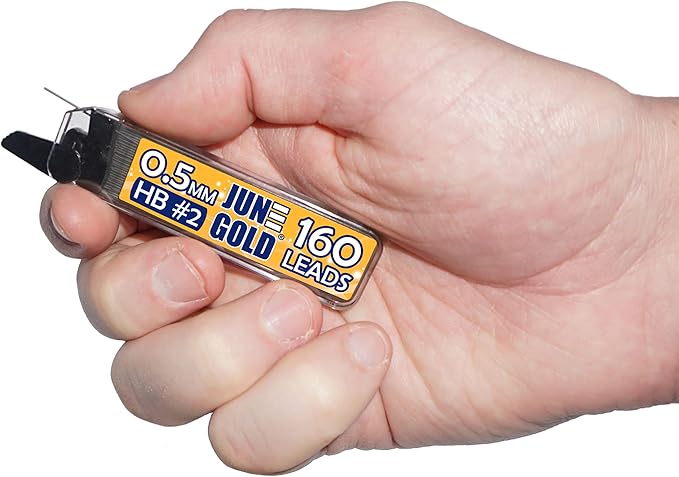 June Gold 640 Pieces, 0.5 mm HB #2 Lead Refills, 160 Pieces Per Dispenser, Fine Thickness, Break Resistant Lead/Graphite (Pack of 4 Dispensers)