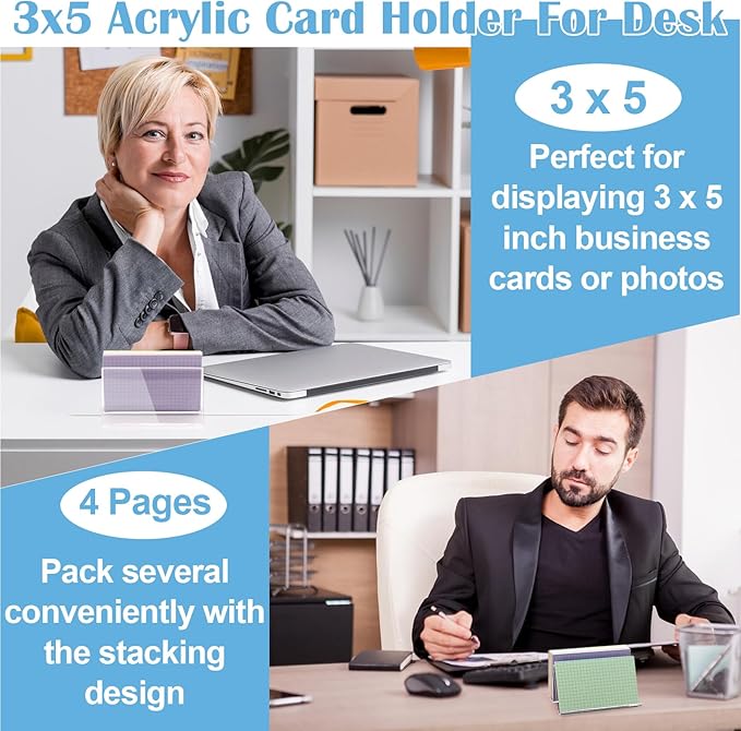 4 Pack 3x5 Index Card Display Holder Acrylic Cards Holder Stand Acrylic Business Card Holders Name Card Organizer Postcard Stand Display 200 Capacity for Studying Supplies No Card (Clear, 4 Pack)