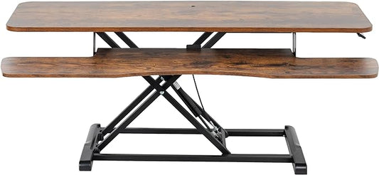 VIVO 48 inch Desk Converter, K Series, Height Adjustable Sit to Stand Riser, Dual Monitor and Laptop Workstation with Wide Keyboard Tray, Rustic Vintage Brown Top, Black Frame, DESK-V048KN