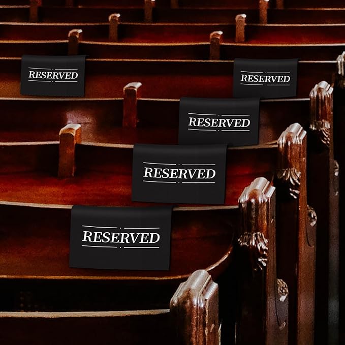 12 Pcs Reserved Seating Signs Reserved Chair Sign Printed Placeholder for Church Pew, Wedding, Party Events (Gold and White, 12 Pcs)