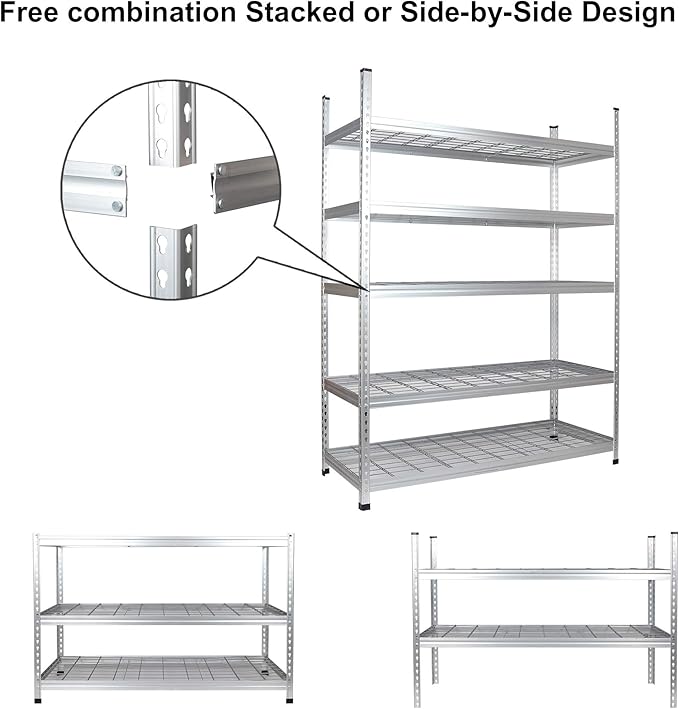 Amazon Basics 5 Shelf, High-Grade Aluminum, Silver, 60 x 24 x 78 Inch | Heavy Duty, 4000IBS, Adjustable, Storage, Shelving Unit