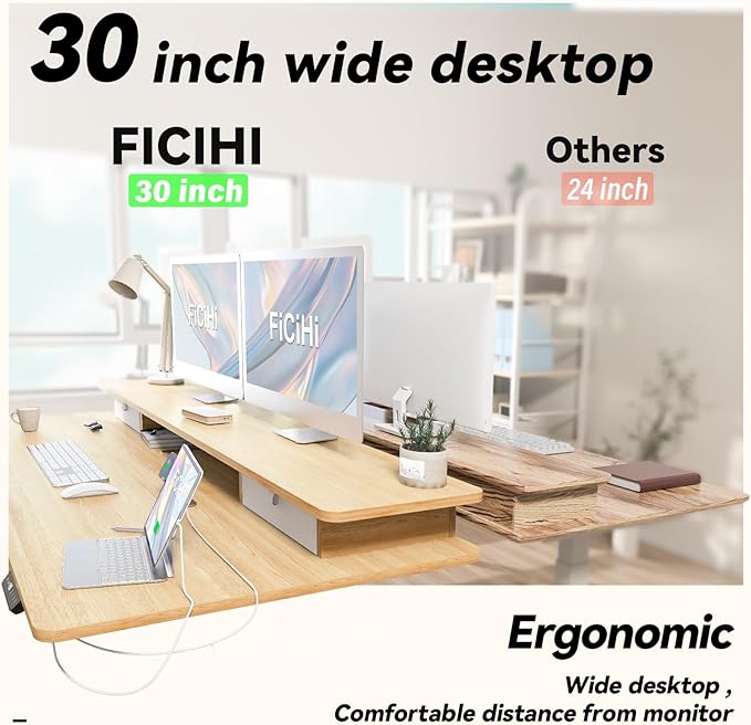 FiCiHi Adjustable Height Standing Desk with 4 Drawers,55 x 30 inches Electric Sit Stand Home Office Desk with Two Tiers, 3 Memory Presets, Monitor Stand Riser, USB A/C Charging Port