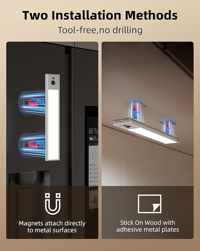 EZVALO 3 Pack Under Cabinet Lighting, 2400mAh Rechargeable Motion Sensor Light, 10inch Magnetic Closet Lights with Dimmable & 3 Color Temps, Wireless Motion Activated Lights with Remote for Kitchen