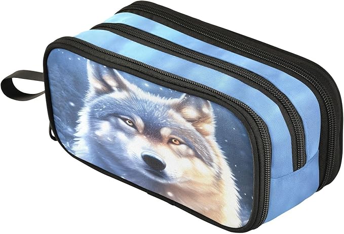 BOENLE Wolf Snowy Pencil Case Box Boys Girls Large Pencil Pouch Zipper Compartments Big Capacity Stationery Pen Bag Organizer for Kids Teens Adults School